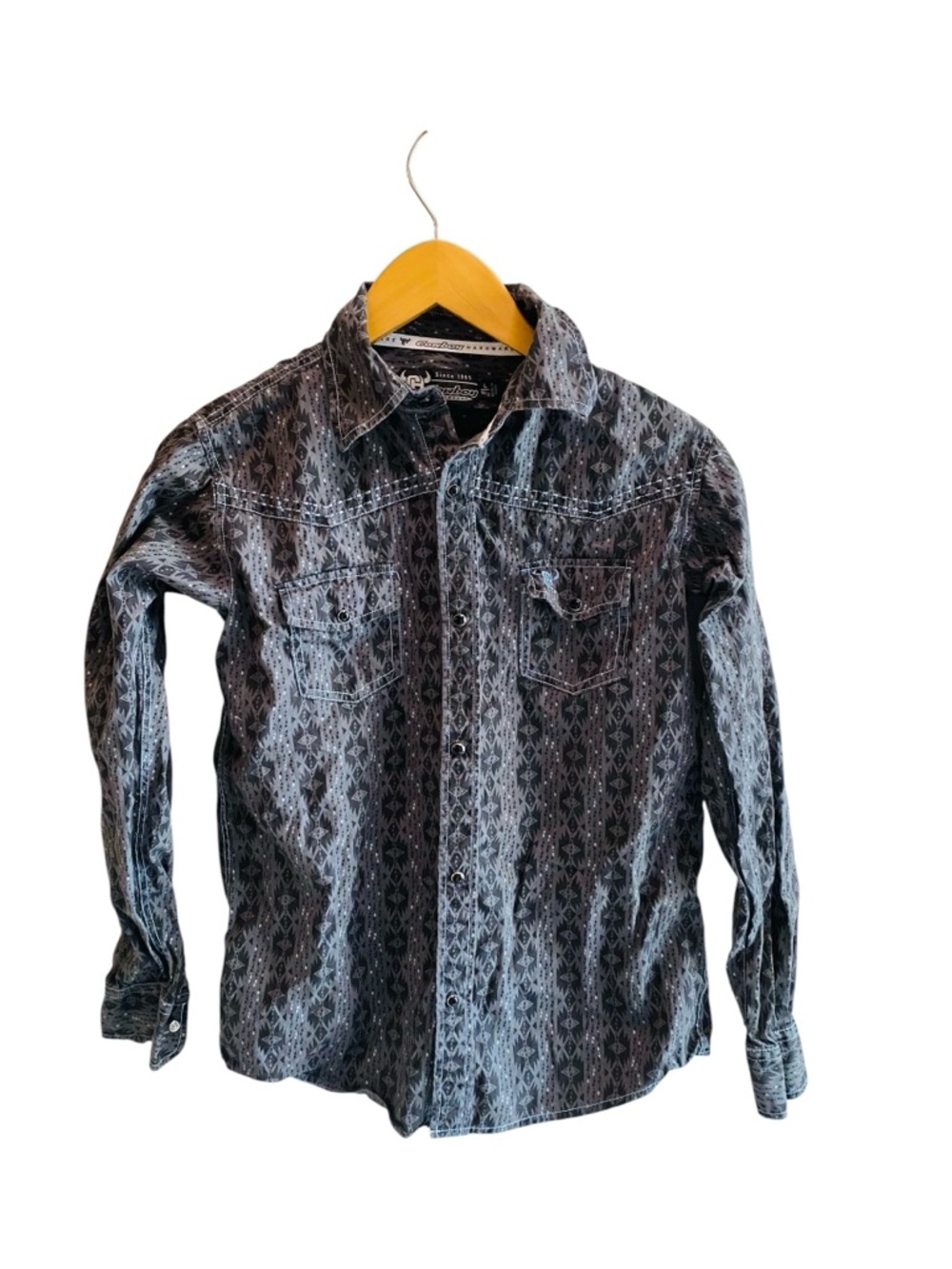 Cowboy Hardware Boys Large Gray Pearl Snap Button Down Shirt
